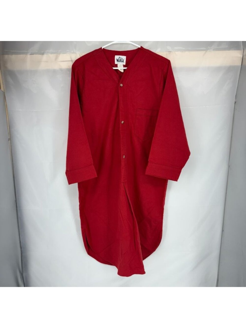 Woolrich Men M Vintage Night Gown Sleep Shirt Flannel Solid Red Pullover Warm